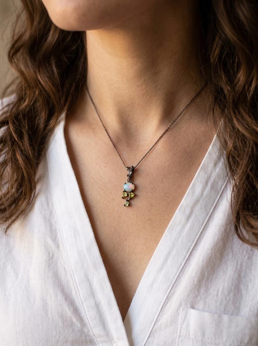 925 silver opal gemstone necklace