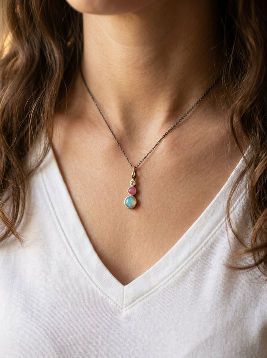 925 silver rainbow opal pendant