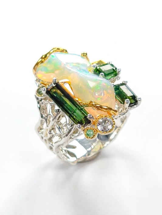 925 silver raw opal statement ring