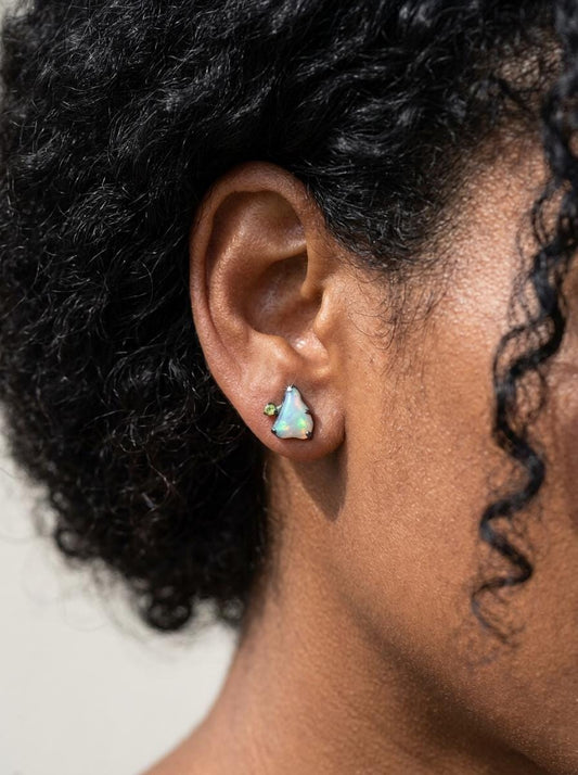 925 silver raw rainbow opal earrings