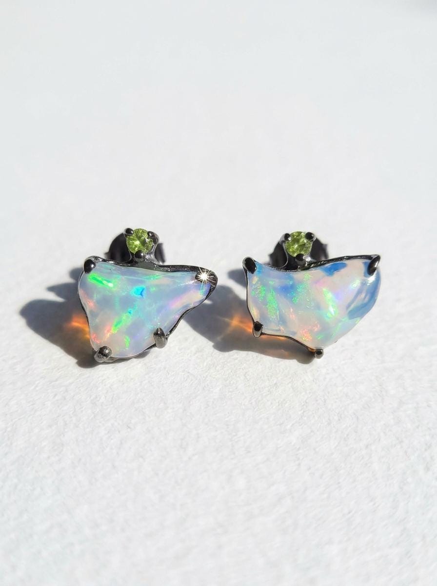 925 silver raw rainbow opal earrings