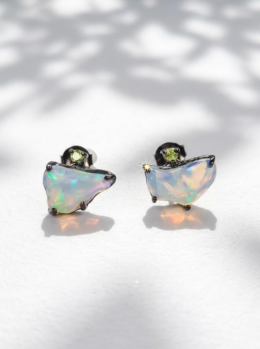 925 silver raw rainbow opal earrings