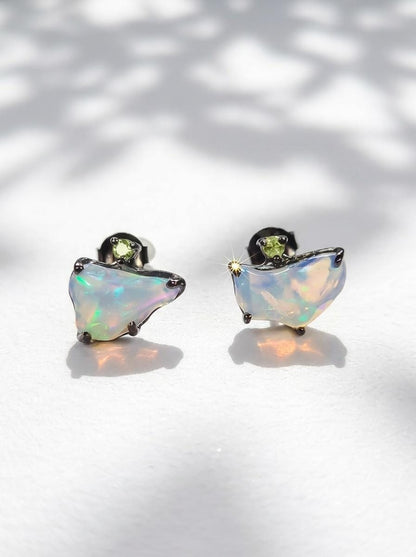 925 silver raw rainbow opal earrings