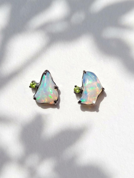 925 silver raw rainbow opal earrings