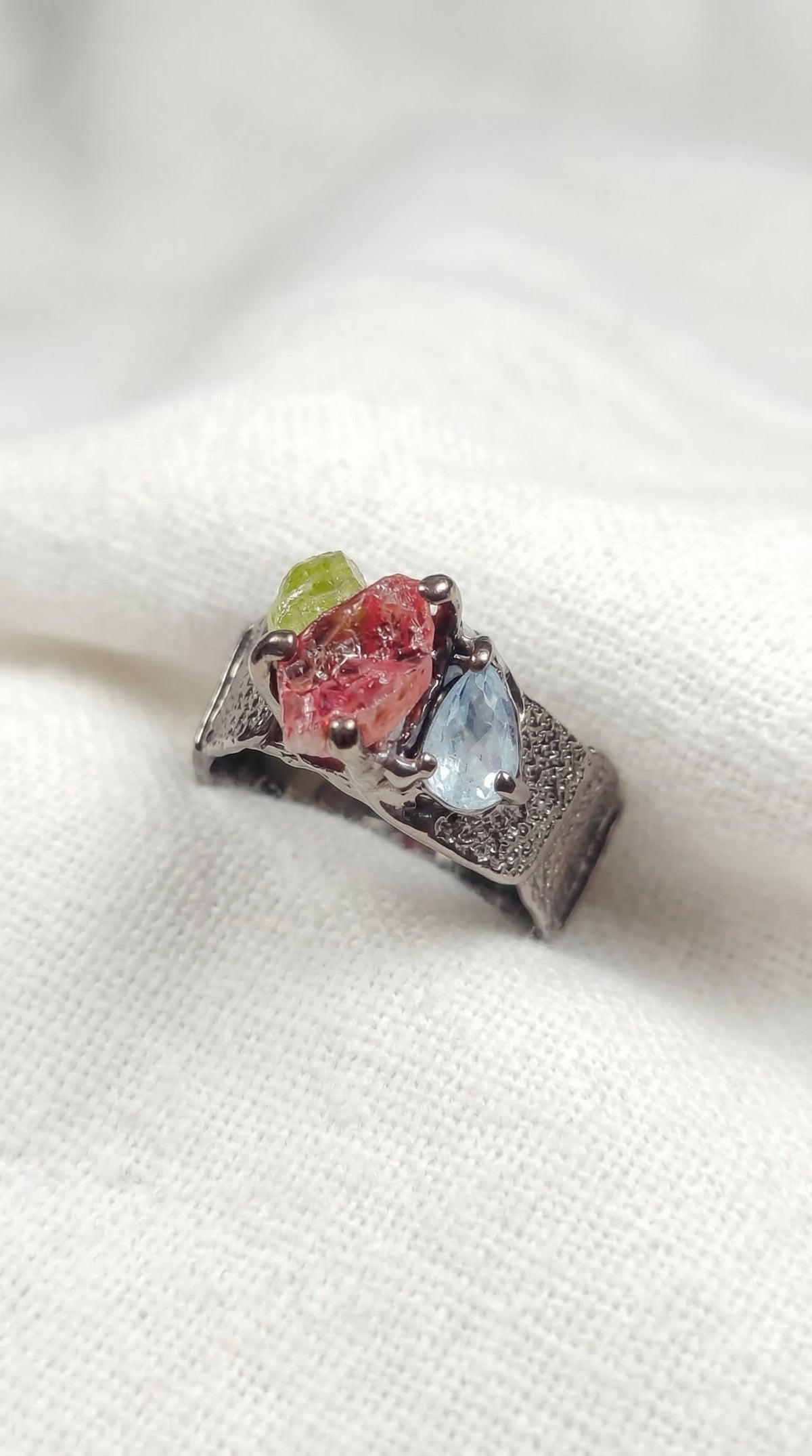 925 silver raw tourmaline ring for men
