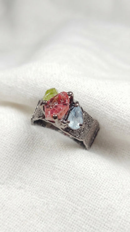 925 silver raw tourmaline ring for men