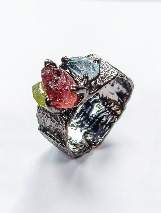925 silver raw tourmaline ring for men