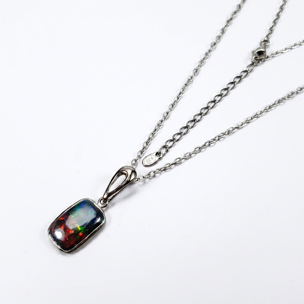 925 silver rectangular black opal necklace