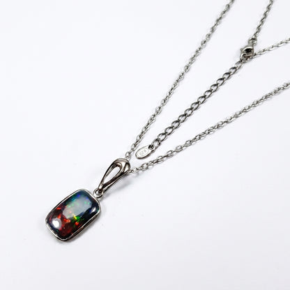 925 silver rectangular black opal necklace
