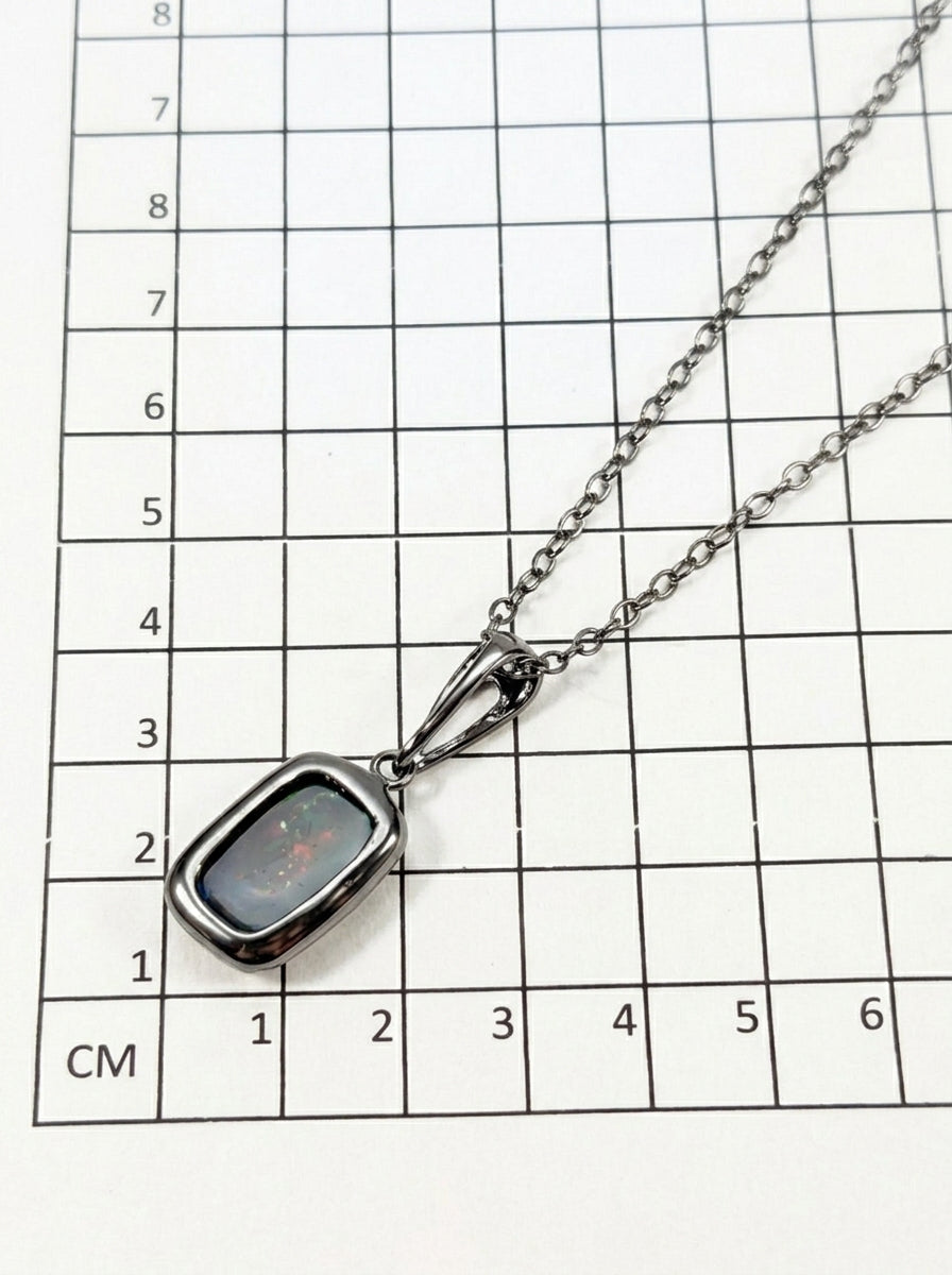 925 silver rectangular black opal necklace