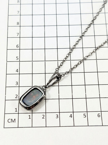 925 silver rectangular black opal necklace