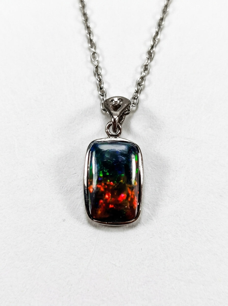 925 silver rectangular black opal necklace
