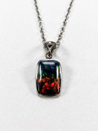 925 silver rectangular black opal necklace