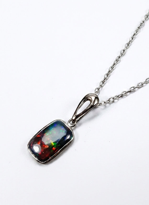 925 silver rectangular black opal necklace