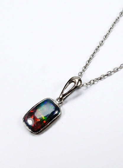 925 silver rectangular black opal necklace