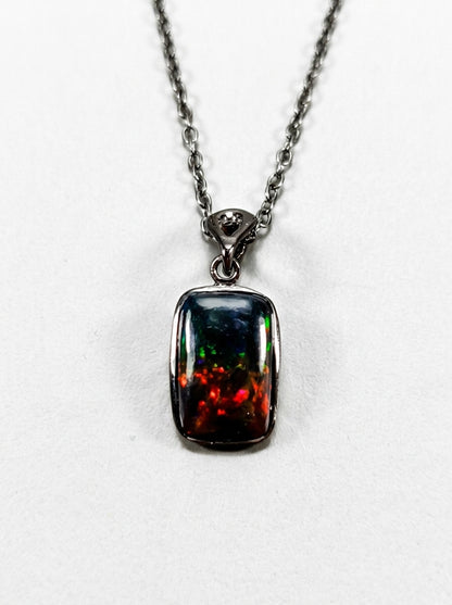 925 silver rectangular black opal necklace
