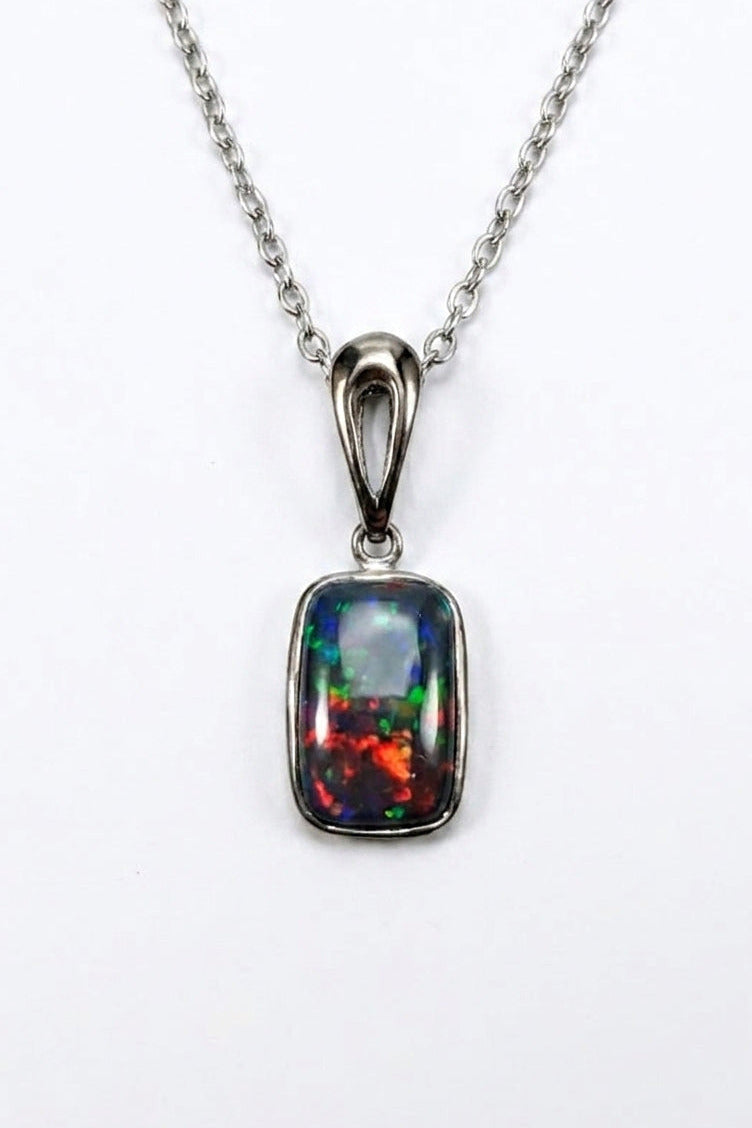 925 silver rectangular black opal necklace