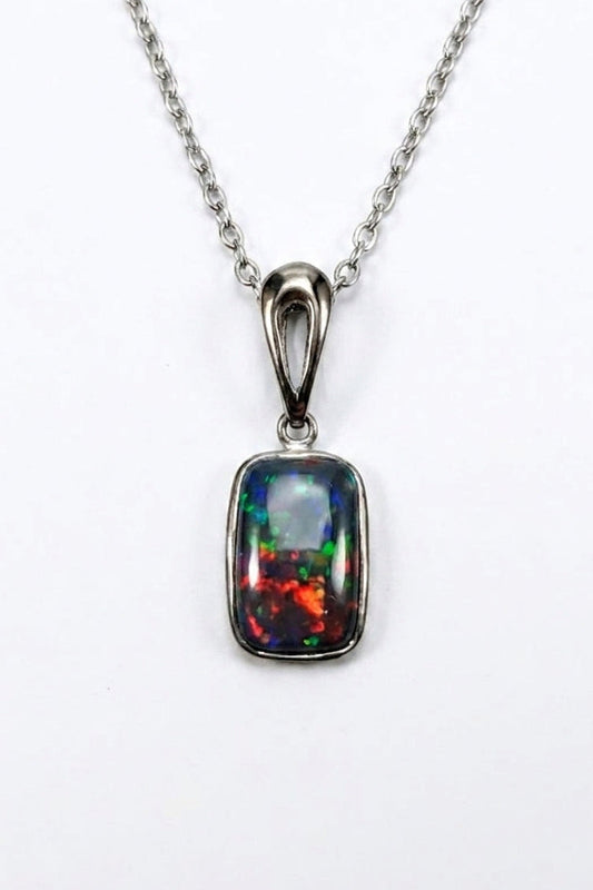 925 silver rectangular black opal necklace