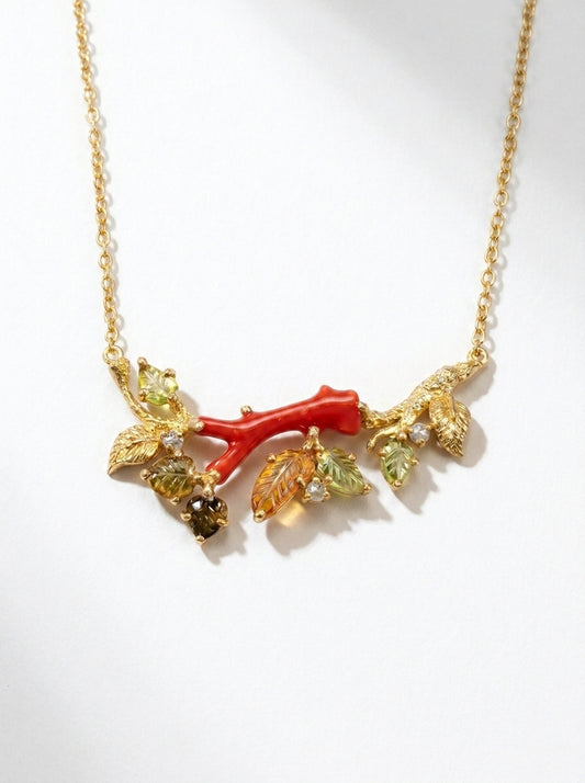 925 silver red coral statement necklace