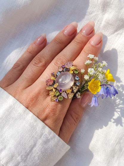 925 silver rose quartz garden ring