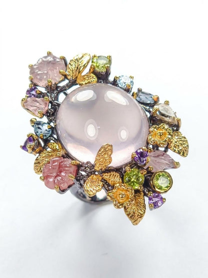925 silver rose quartz garden ring
