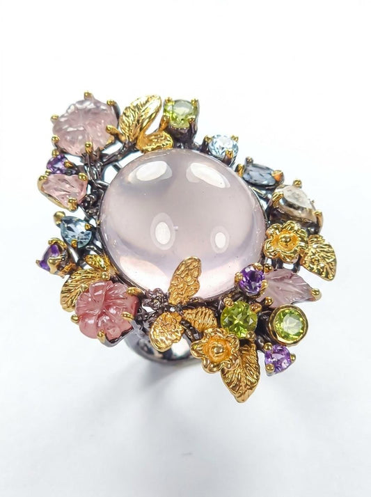925 silver rose quartz garden ring