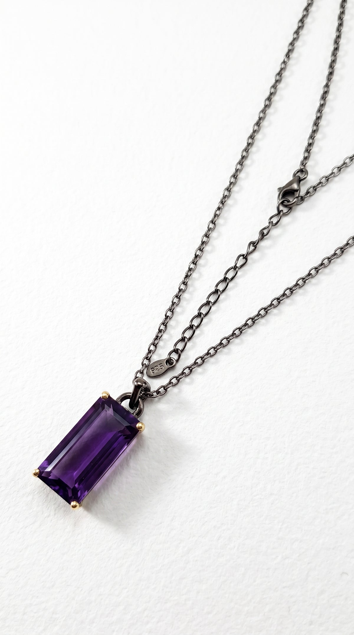 925 sterling silver statement amethyst necklace, texture close-up