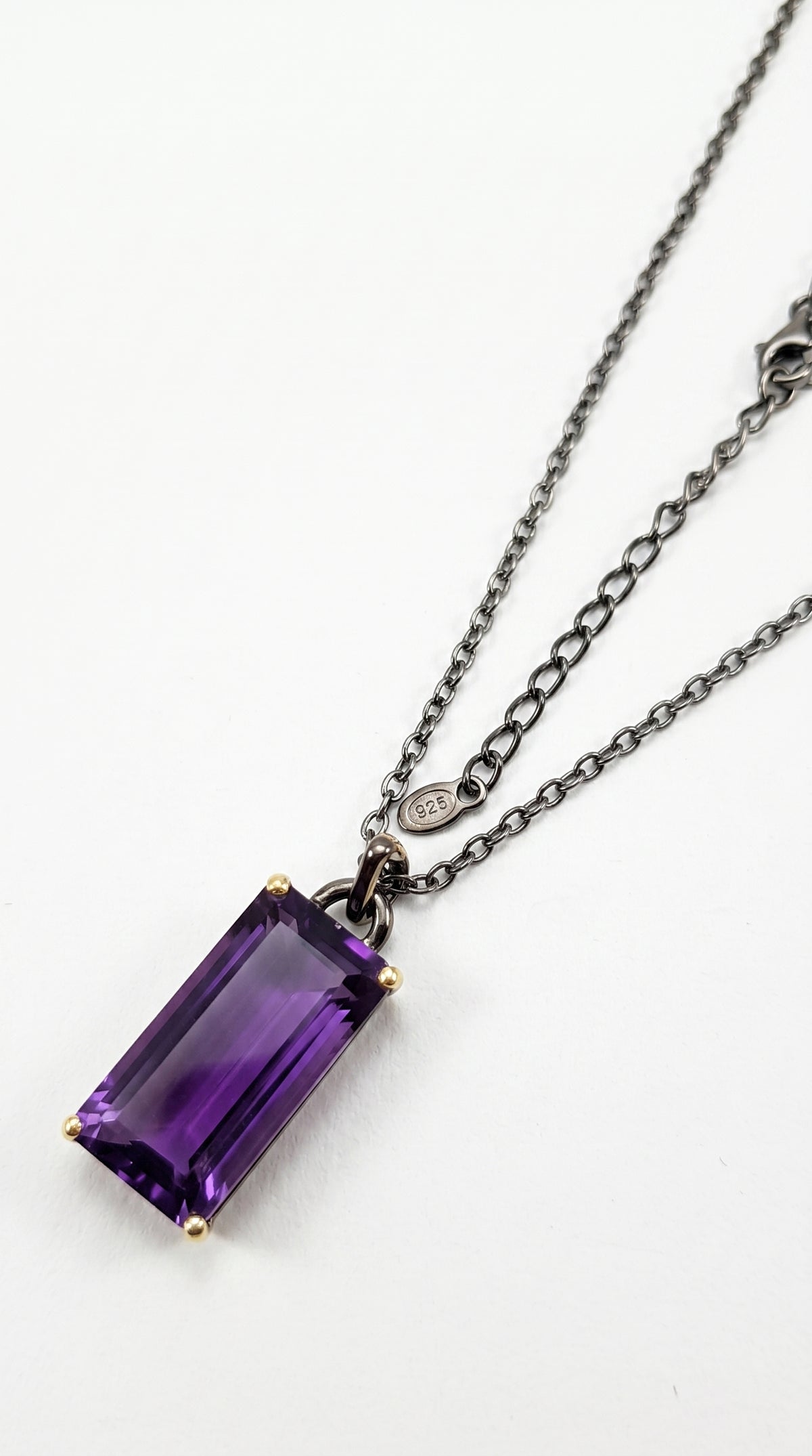 925 sterling silver statement amethyst necklace, worn view