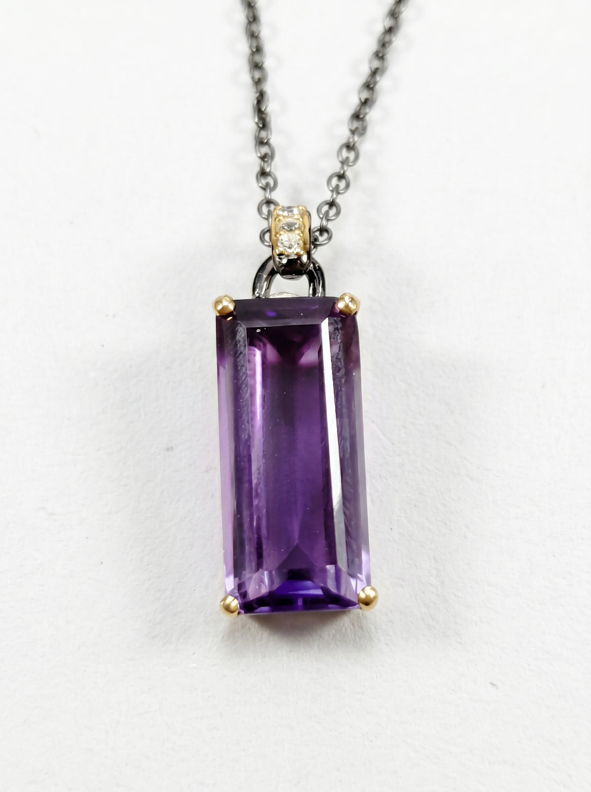 925 sterling silver statement amethyst necklace, back clasp detail