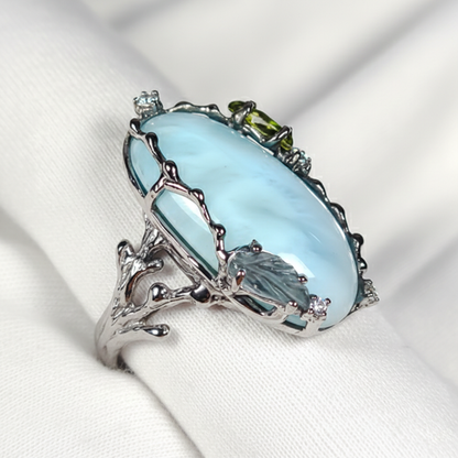 925 silver statement blue larimar ring