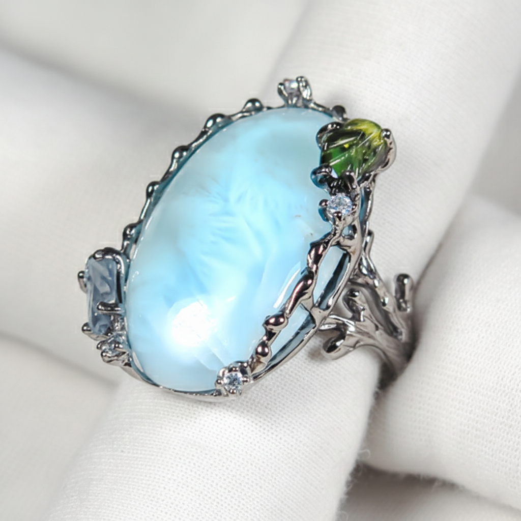 925 silver statement blue larimar ring