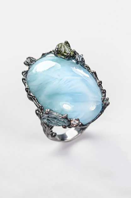 925 silver statement blue larimar ring