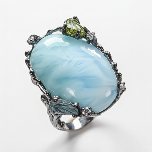 925 silver statement blue larimar ring