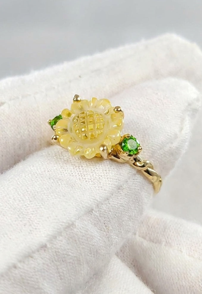 925 silver sunflower quartz ring