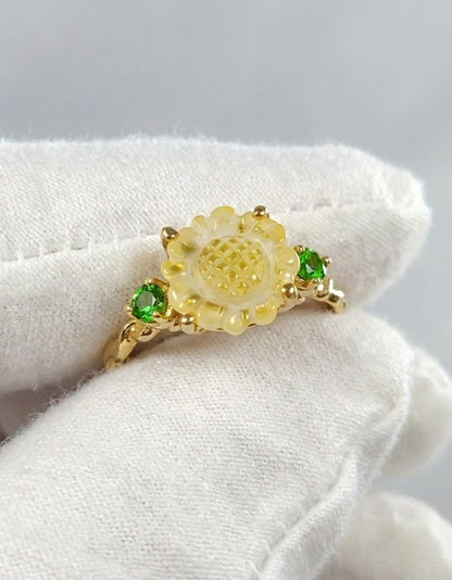 925 silver sunflower quartz ring