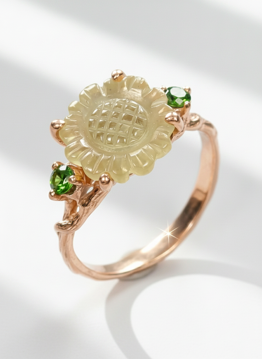 925 silver sunflower quartz ring