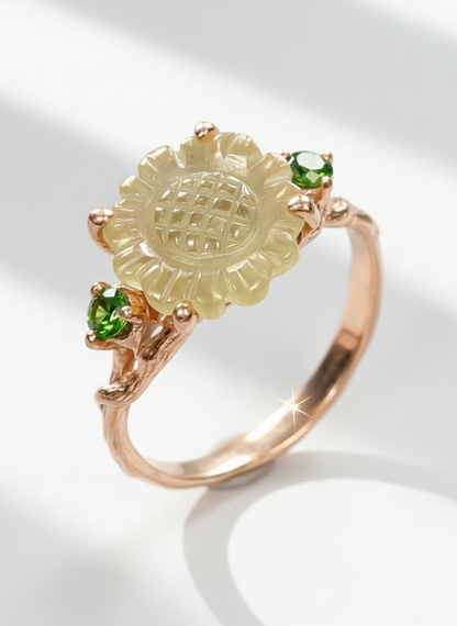 925 silver sunflower quartz ring