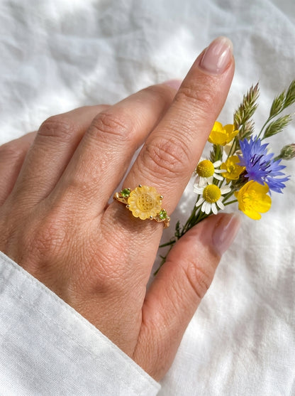 925 silver sunflower quartz ring