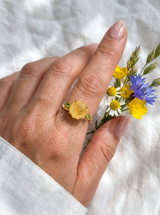 925 silver sunflower quartz ring