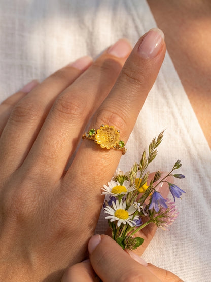 925 silver sunflower quartz ring