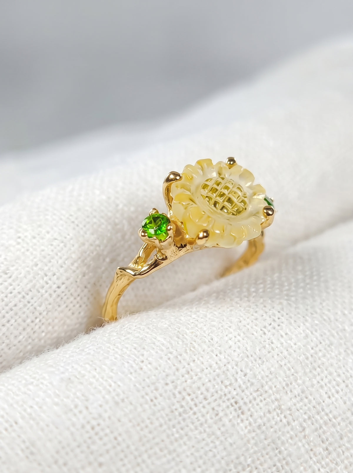 925 silver sunflower quartz ring