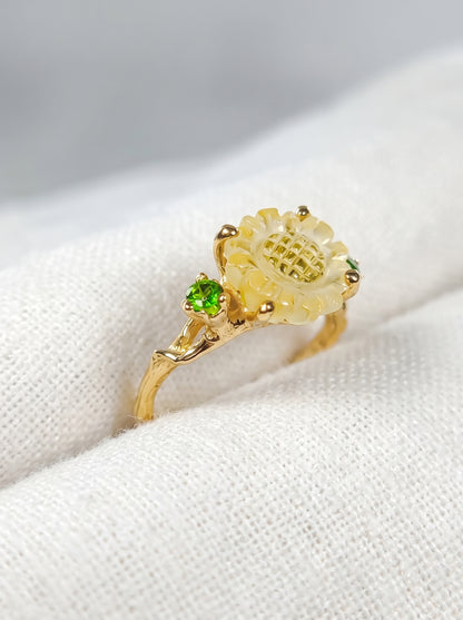 925 silver sunflower quartz ring