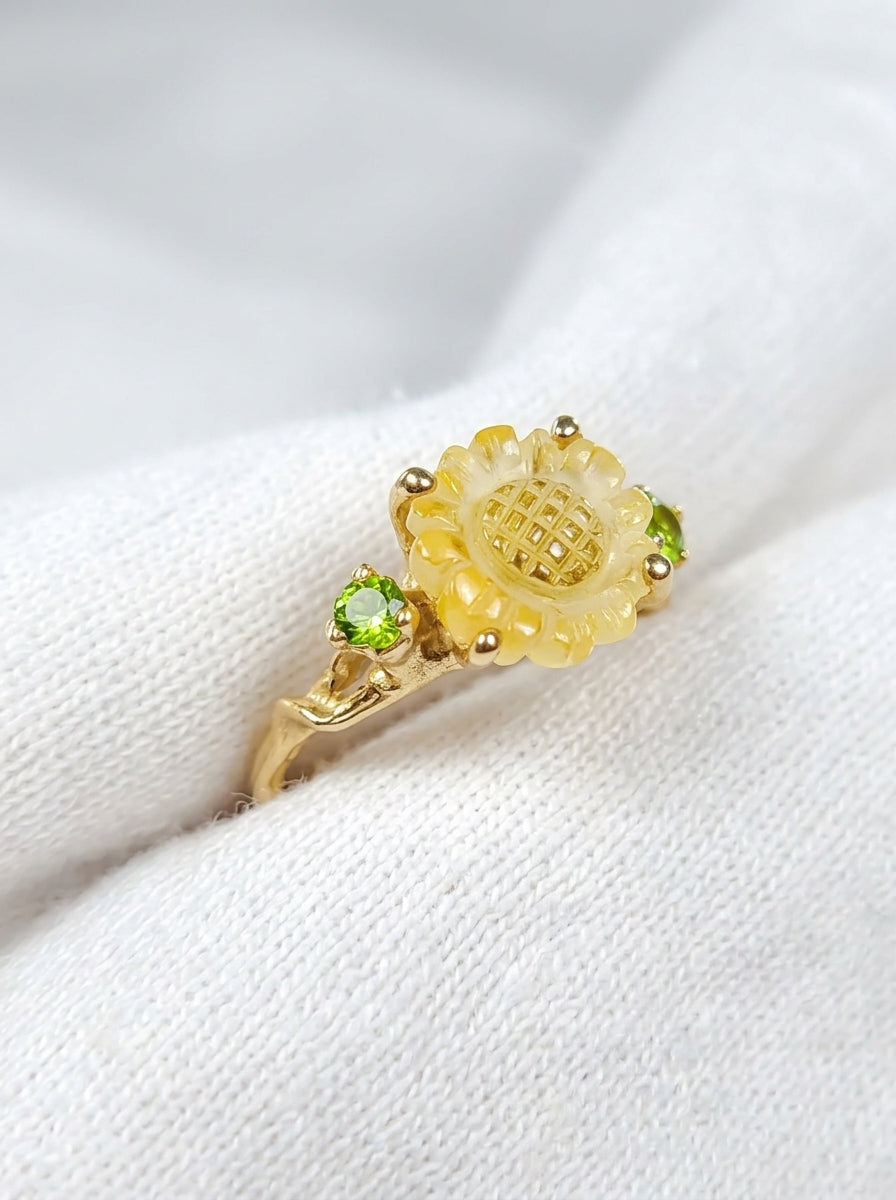 925 silver sunflower quartz ring