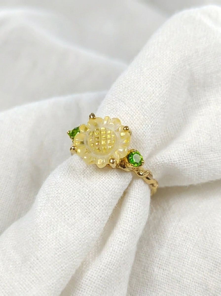 925 silver sunflower quartz ring