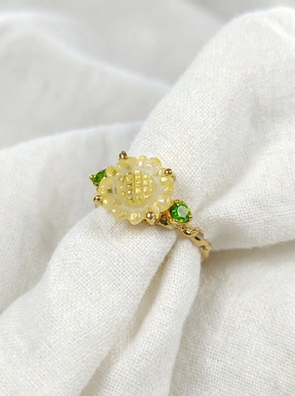 925 silver sunflower quartz ring