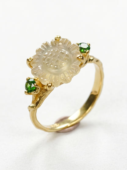925 silver sunflower quartz ring