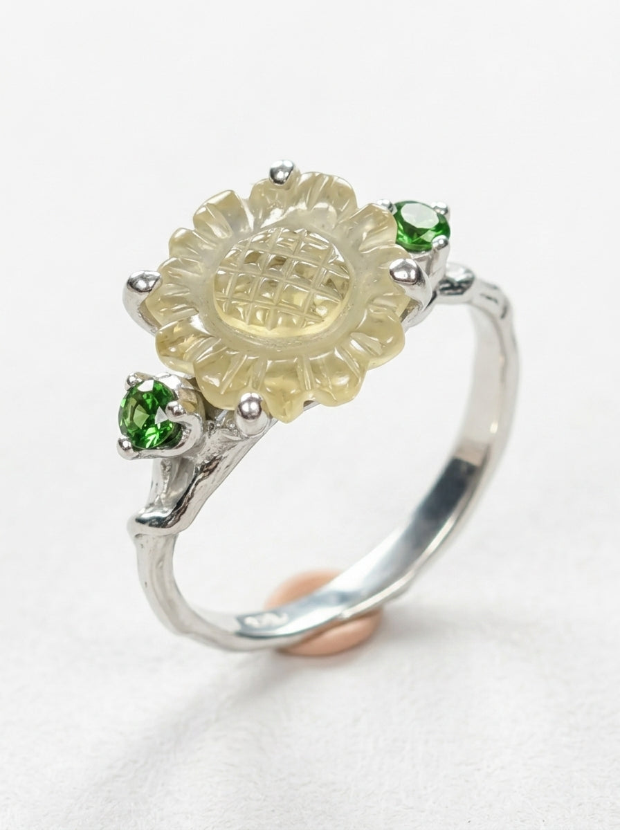 925 silver sunflower quartz ring