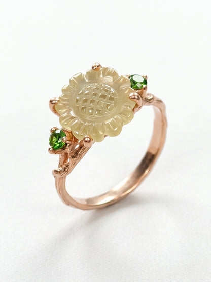 925 silver sunflower quartz ring