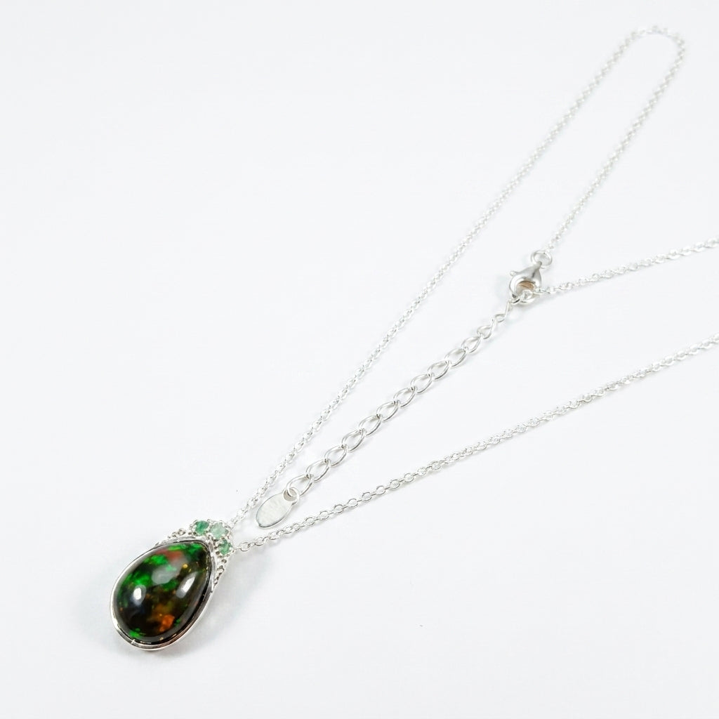 925 silver teardrop black opal necklace
