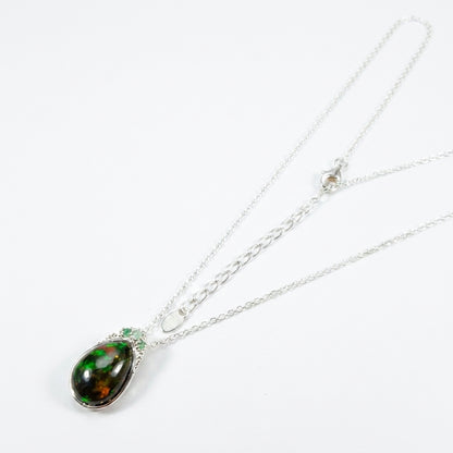 925 silver teardrop black opal necklace